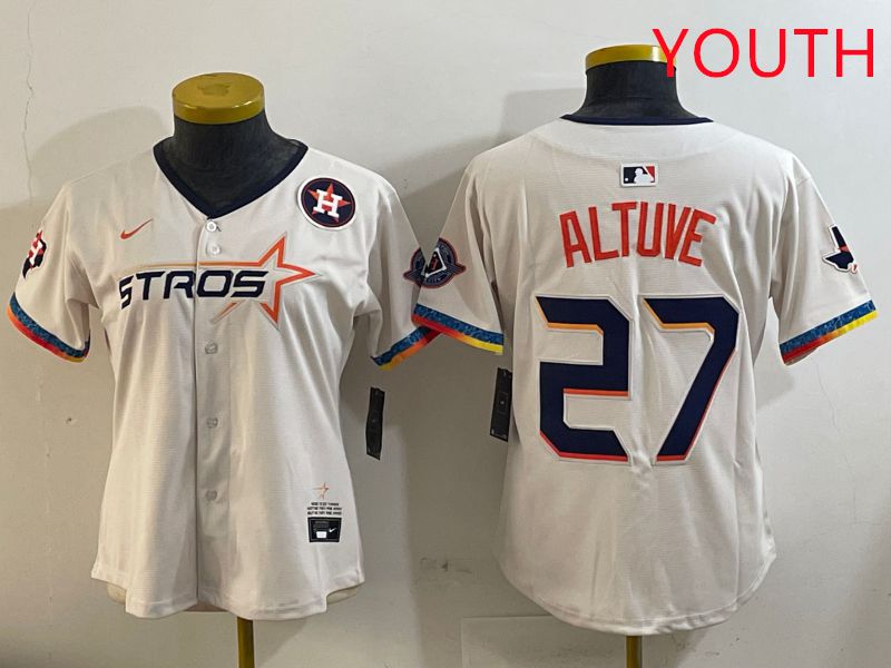 Youth Houston Astros 27 Altuve Cream Fourth generation Joint Name Nike 2025 MLB Jersey style 6